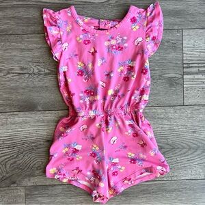 Btween Toddler Girl Pink Floral Butterfly Romper Cut Out Back Flutter Sleeves 2T